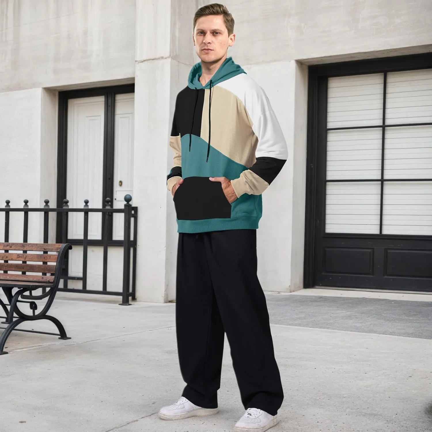 Men's Fashion Hoodies Techwear Color Block Long Sleeve Sweatshirts Unisex Lightweight Colourful Hoodie Pullover