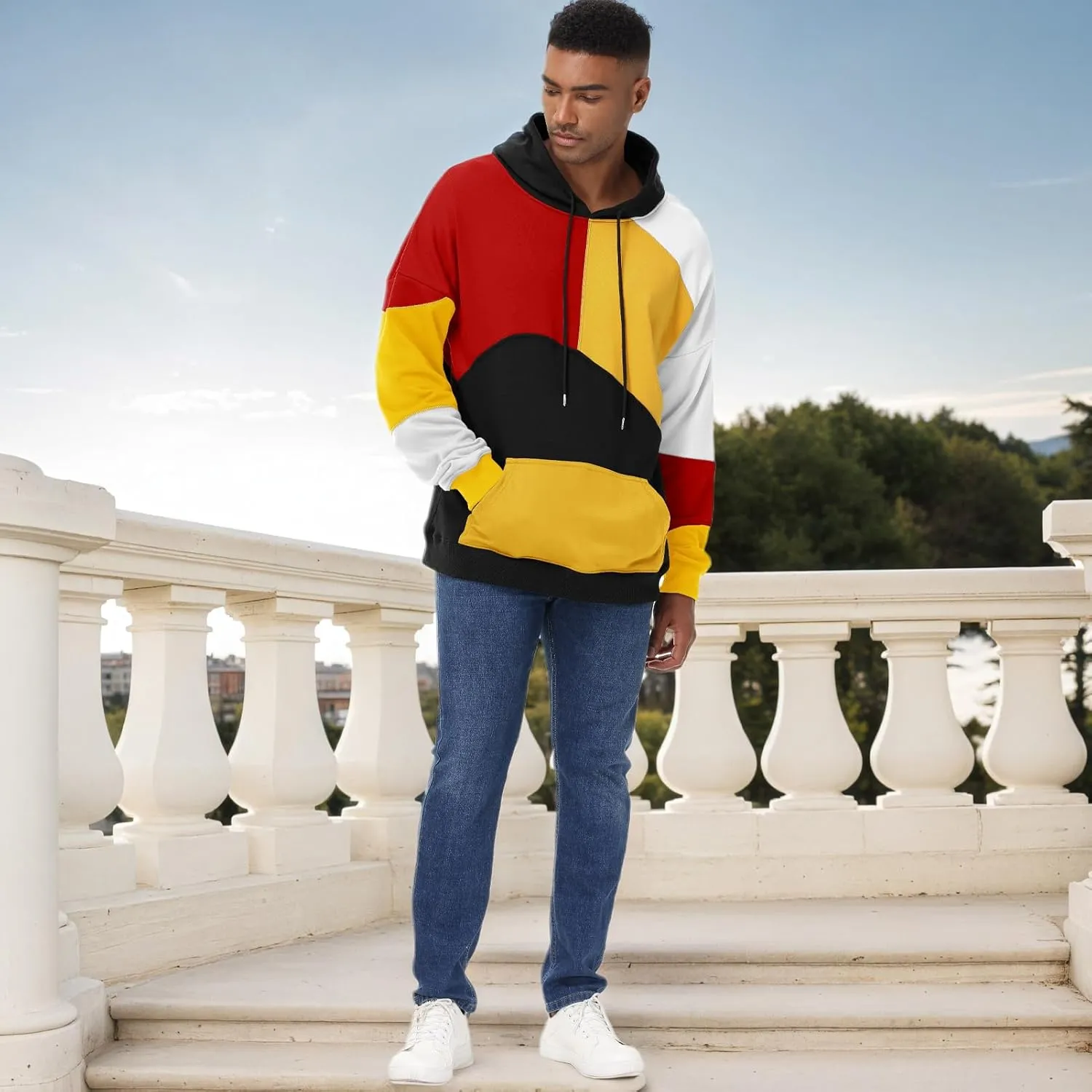 Men's Fashion Hoodies Techwear Color Block Long Sleeve Sweatshirts Unisex Lightweight Colourful Hoodie Pullover