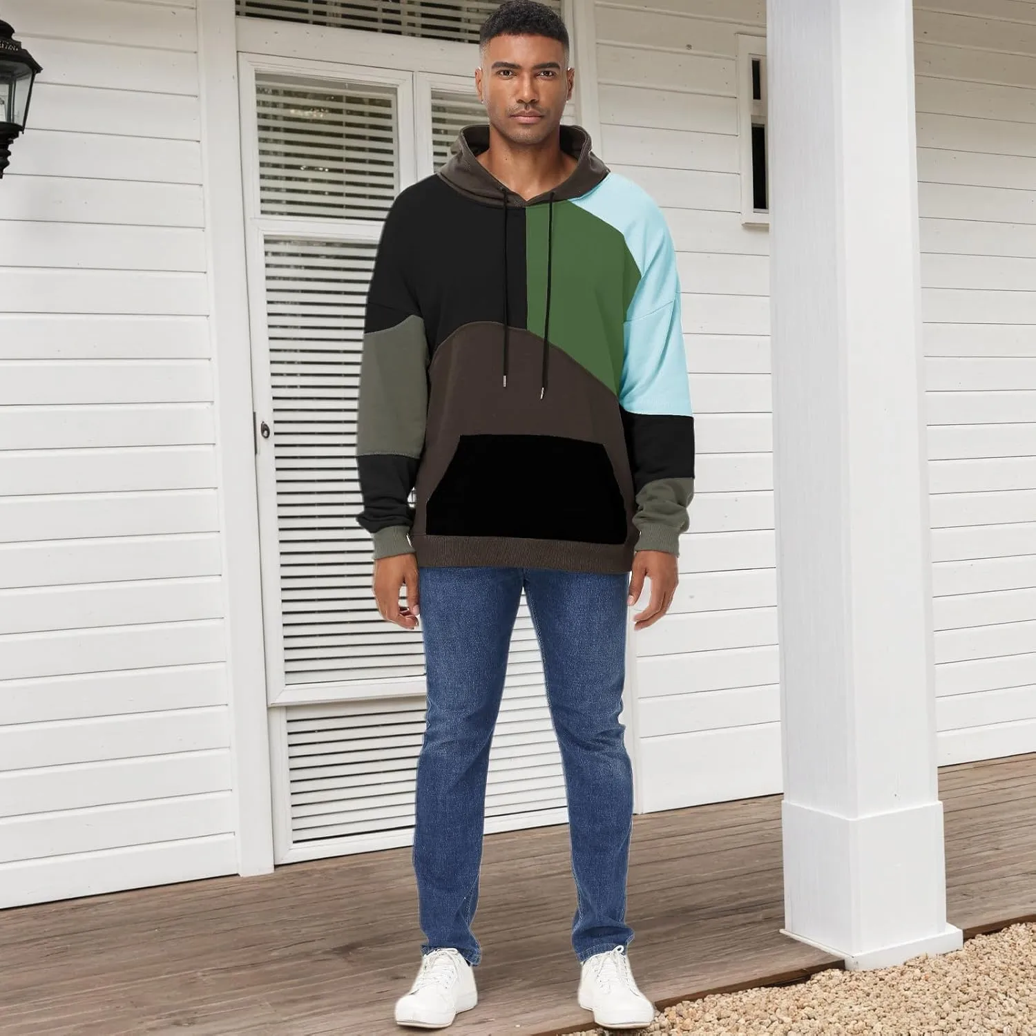 Men's Fashion Hoodies Techwear Color Block Long Sleeve Sweatshirts Unisex Lightweight Colourful Hoodie Pullover