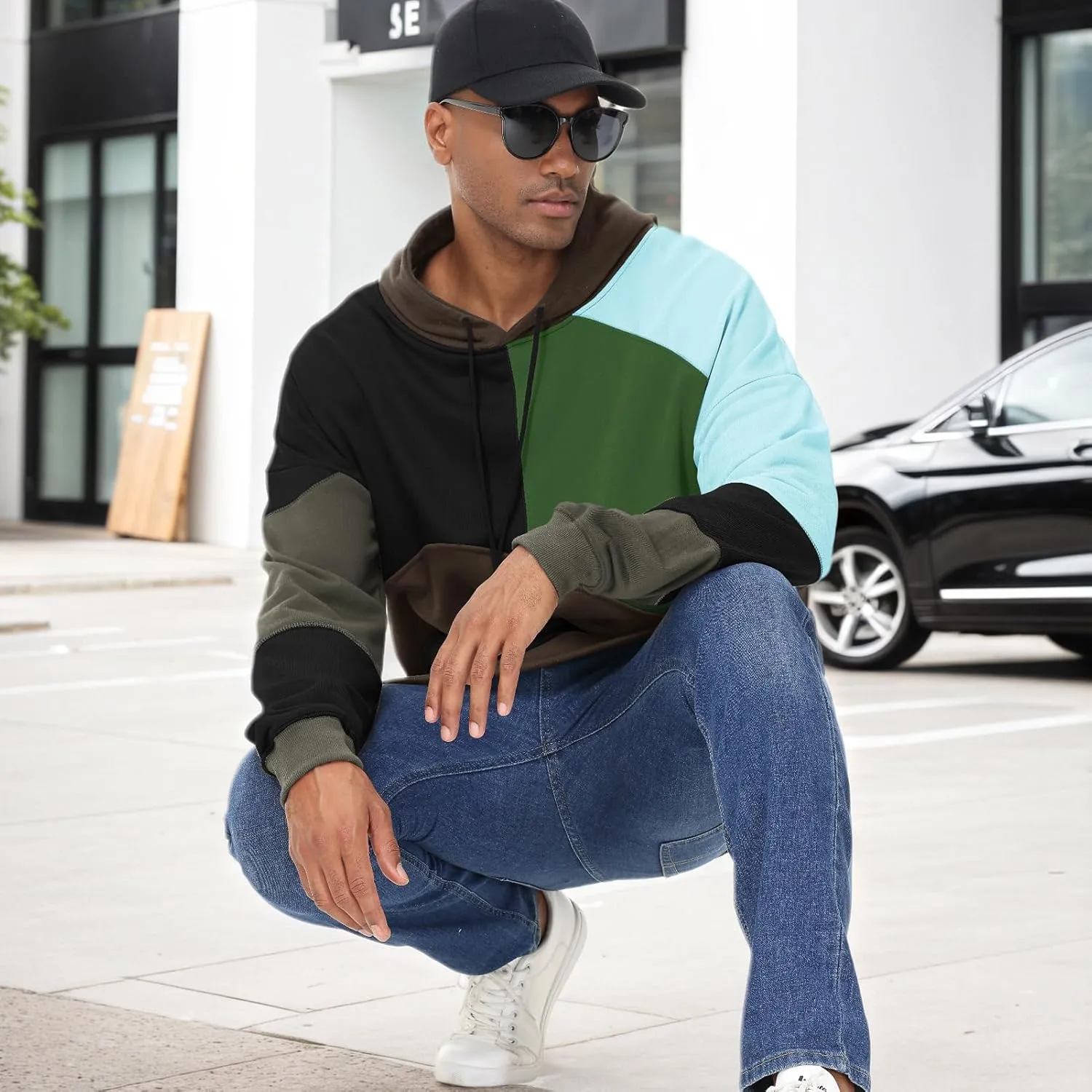 Men's Fashion Hoodies Techwear Color Block Long Sleeve Sweatshirts Unisex Lightweight Colourful Hoodie Pullover