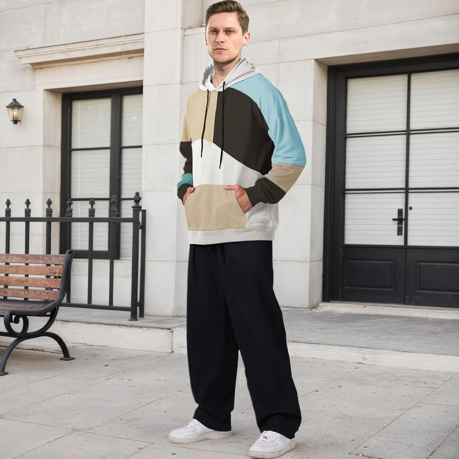 Men's Fashion Hoodies Techwear Color Block Long Sleeve Sweatshirts Unisex Lightweight Colourful Hoodie Pullover