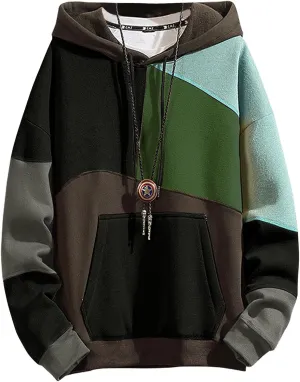 Men's Fashion Hoodies Techwear Color Block Long Sleeve Sweatshirts Unisex Lightweight Colourful Hoodie Pullover