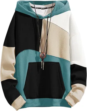 Men's Fashion Hoodies Techwear Color Block Long Sleeve Sweatshirts Unisex Lightweight Colourful Hoodie Pullover