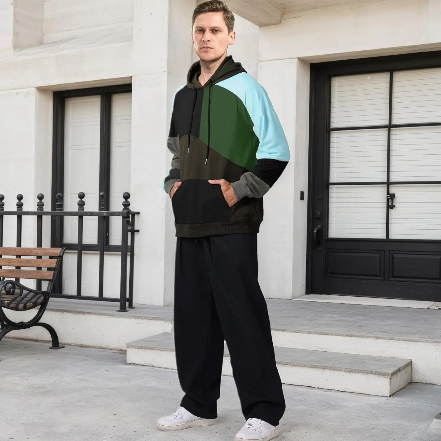 Men's Fashion Hoodies Techwear Color Block Long Sleeve Sweatshirts Unisex Lightweight Colourful Hoodie Pullover