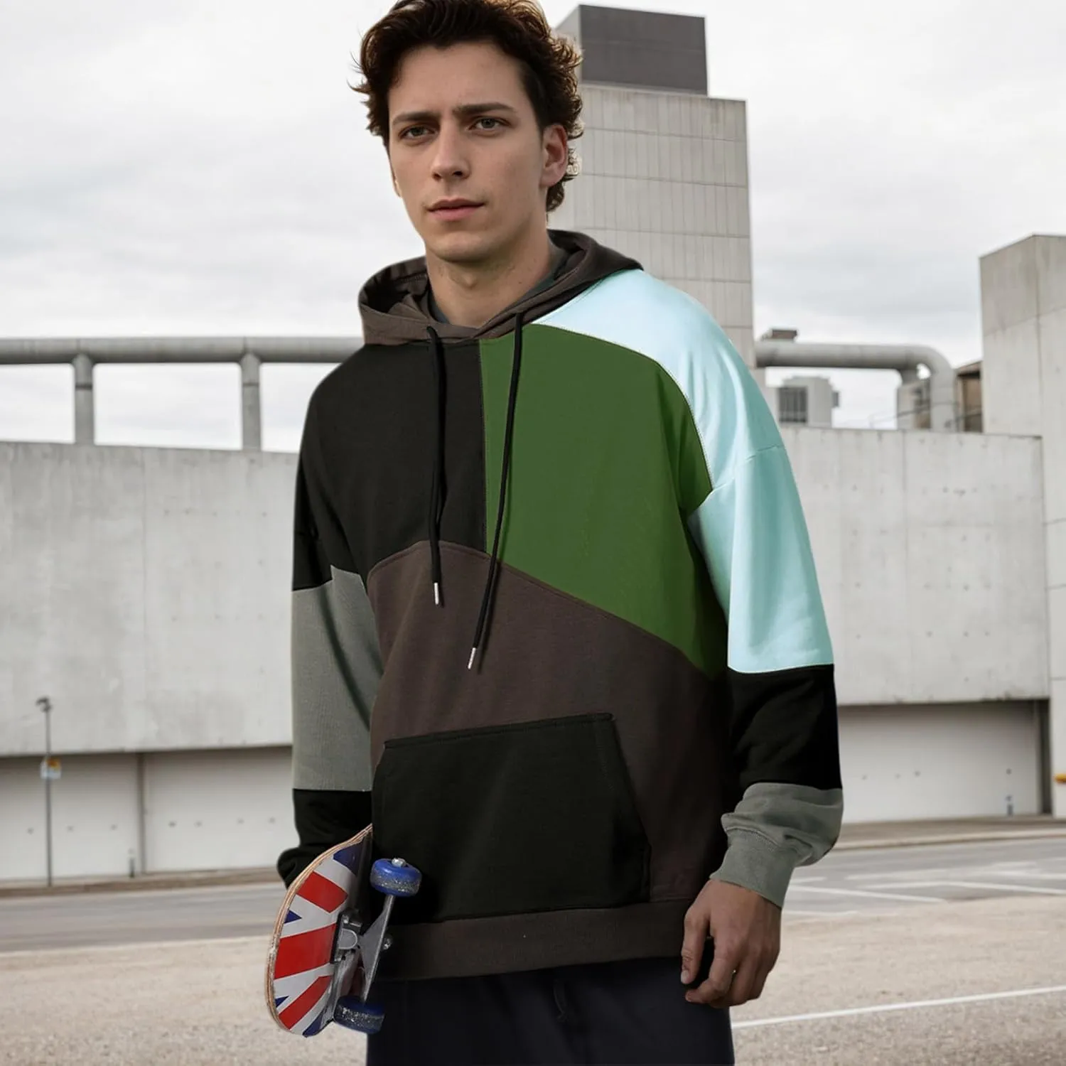 Men's Fashion Hoodies Techwear Color Block Long Sleeve Sweatshirts Unisex Lightweight Colourful Hoodie Pullover