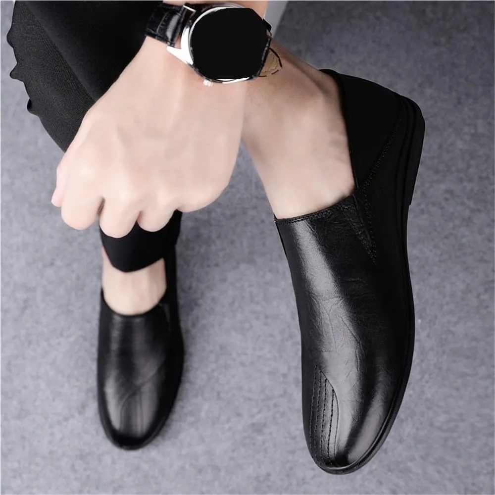 Mens Leather Loafers Slip On Shoes Comfortable Prom Casual Shoes Flexible Round Toe Driving Loafers for Men