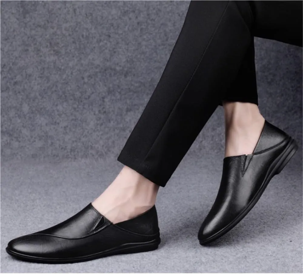 Mens Leather Loafers Slip On Shoes Comfortable Prom Casual Shoes Flexible Round Toe Driving Loafers for Men