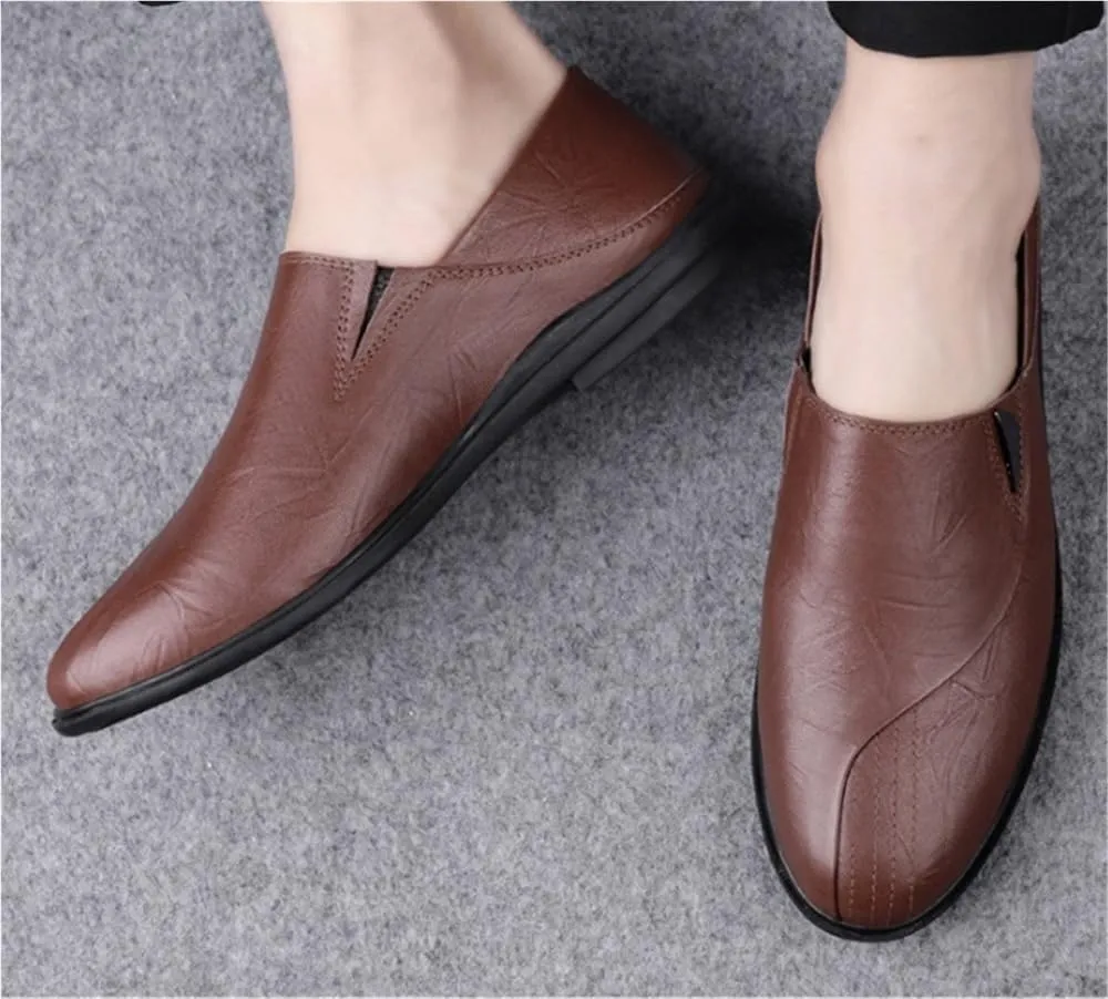Mens Leather Loafers Slip On Shoes Comfortable Prom Casual Shoes Flexible Round Toe Driving Loafers for Men