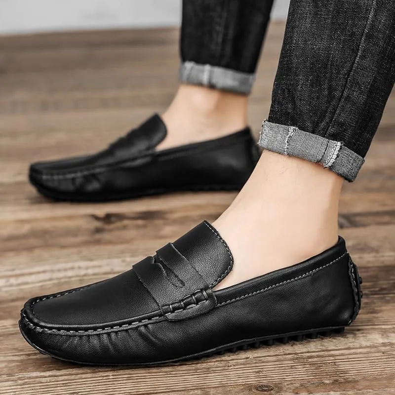 Mens Loafers Round Toe Faux Leather Penny Driving Loafers Flexible Anti-Slip Slip Resistant Prom Slip-ons
