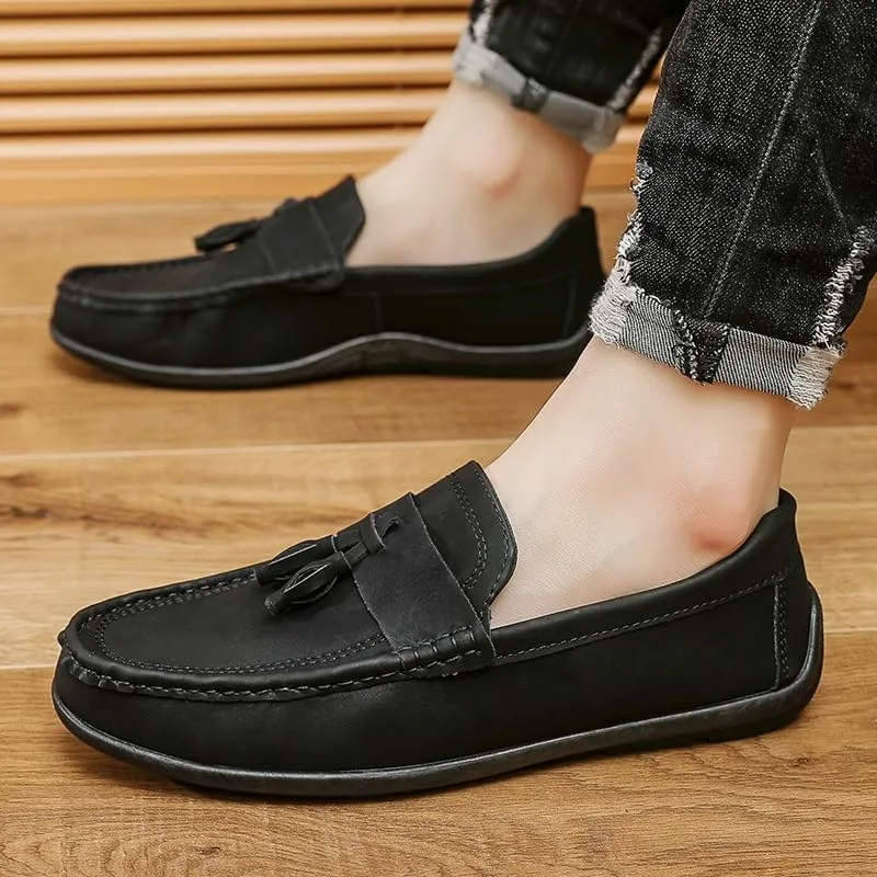 Mens Loafers Round Toe PU Leather Penny Loafers Tassel Flexible Comfortable Resistant Casual Wedding Slip On