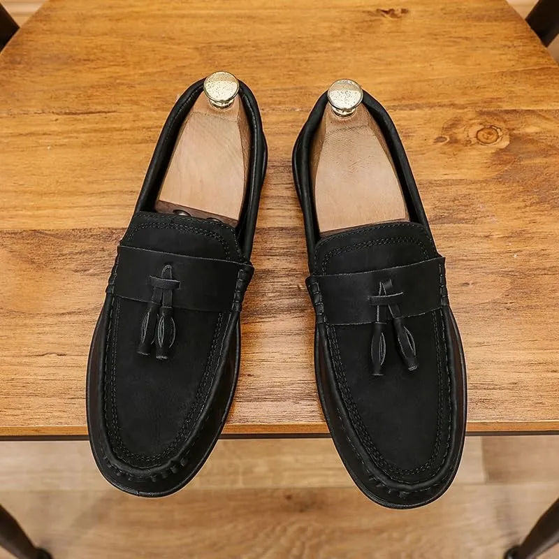 Mens Loafers Round Toe PU Leather Penny Loafers Tassel Flexible Comfortable Resistant Casual Wedding Slip On