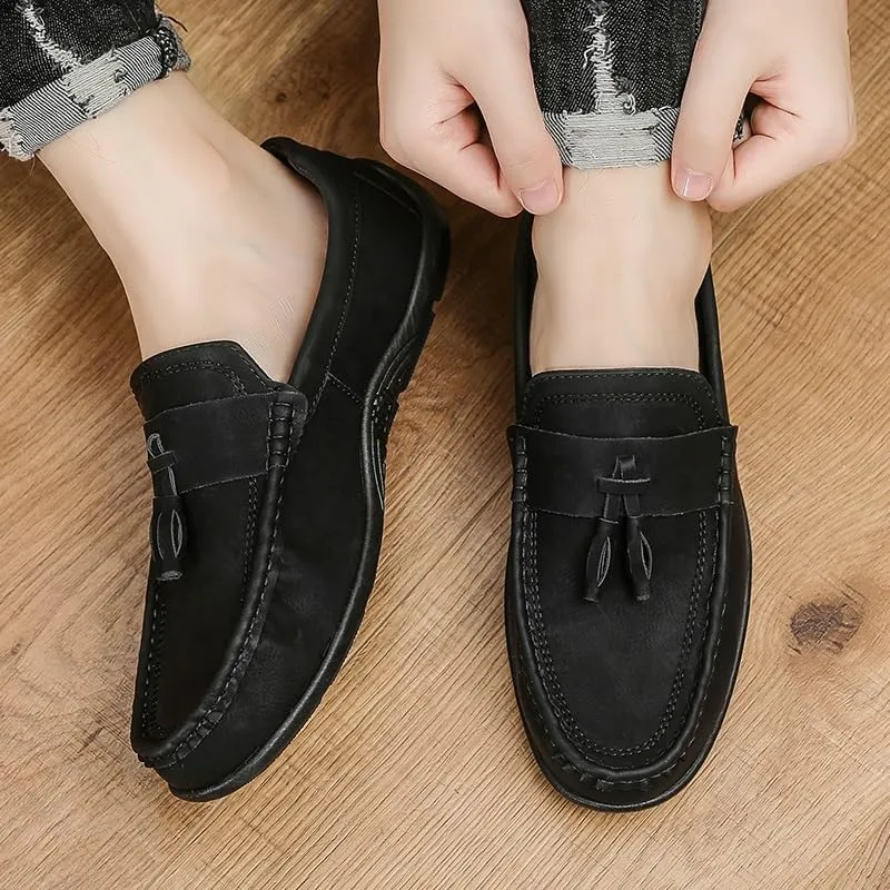 Mens Loafers Round Toe PU Leather Penny Loafers Tassel Flexible Comfortable Resistant Casual Wedding Slip On