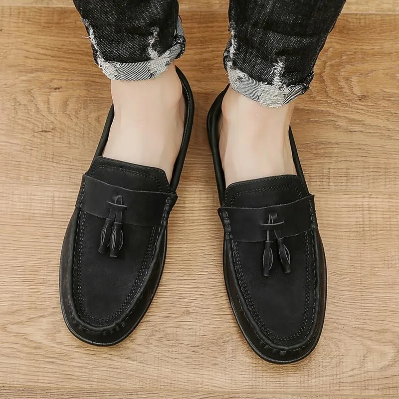 Mens Loafers Round Toe PU Leather Penny Loafers Tassel Flexible Comfortable Resistant Casual Wedding Slip On