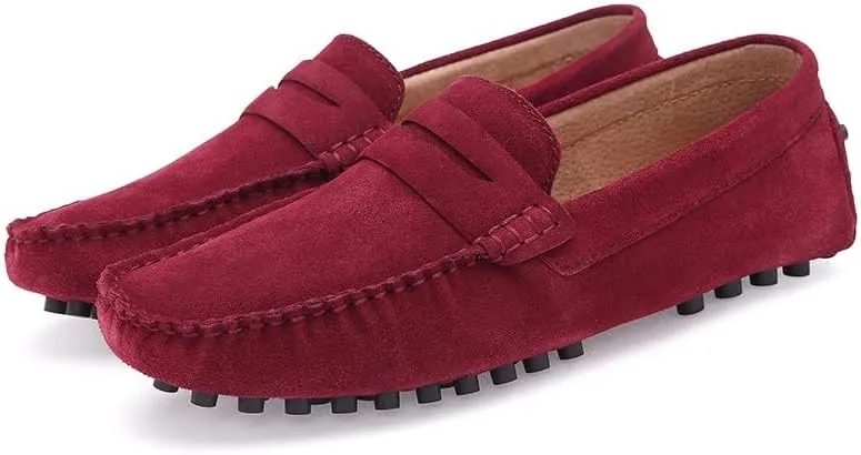 Mens Loafers Round Toe Suede Vamp Penny Driving Style Loafer Flat Heel Flexible Anti-Slip Casual Slip On