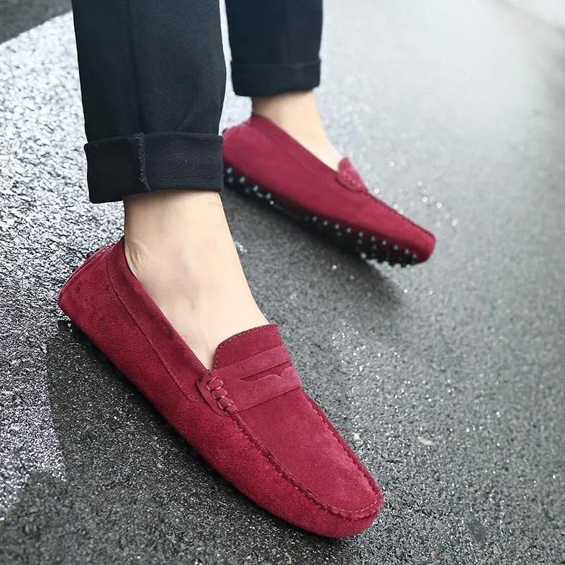 Mens Loafers Round Toe Suede Vamp Penny Driving Style Loafer Flat Heel Flexible Anti-Slip Casual Slip On