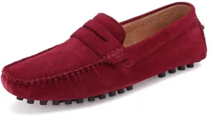 Mens Loafers Round Toe Suede Vamp Penny Driving Style Loafer Flat Heel Flexible Anti-Slip Casual Slip On