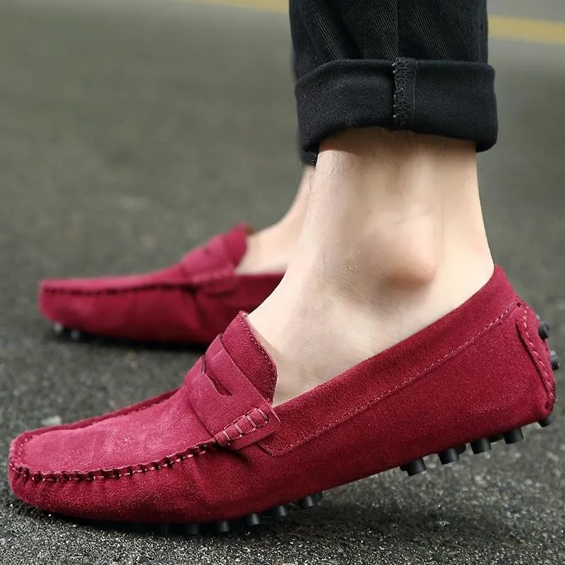 Mens Loafers Round Toe Suede Vamp Penny Driving Style Loafer Flat Heel Flexible Anti-Slip Casual Slip On