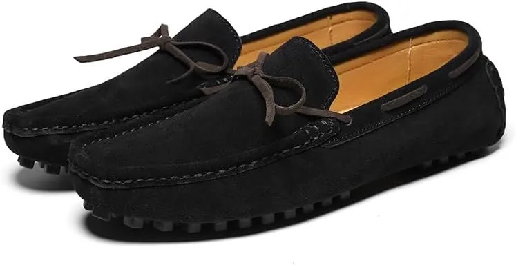 Mens Loafers Shoe Round Toe Nubuck Leather Driving Loafers Lightweight Flexible Resistant Classic Slip On
