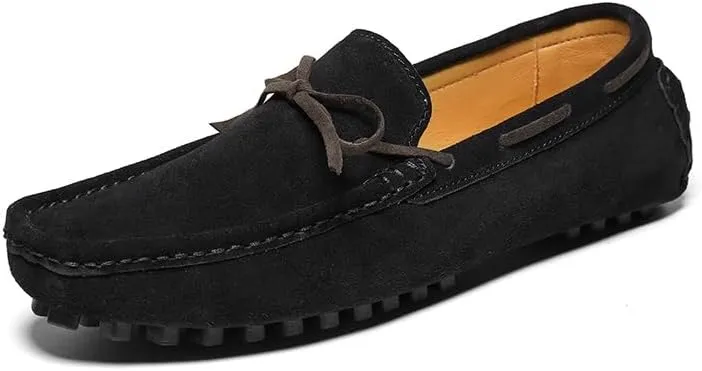 Mens Loafers Shoe Round Toe Nubuck Leather Driving Loafers Lightweight Flexible Resistant Classic Slip On