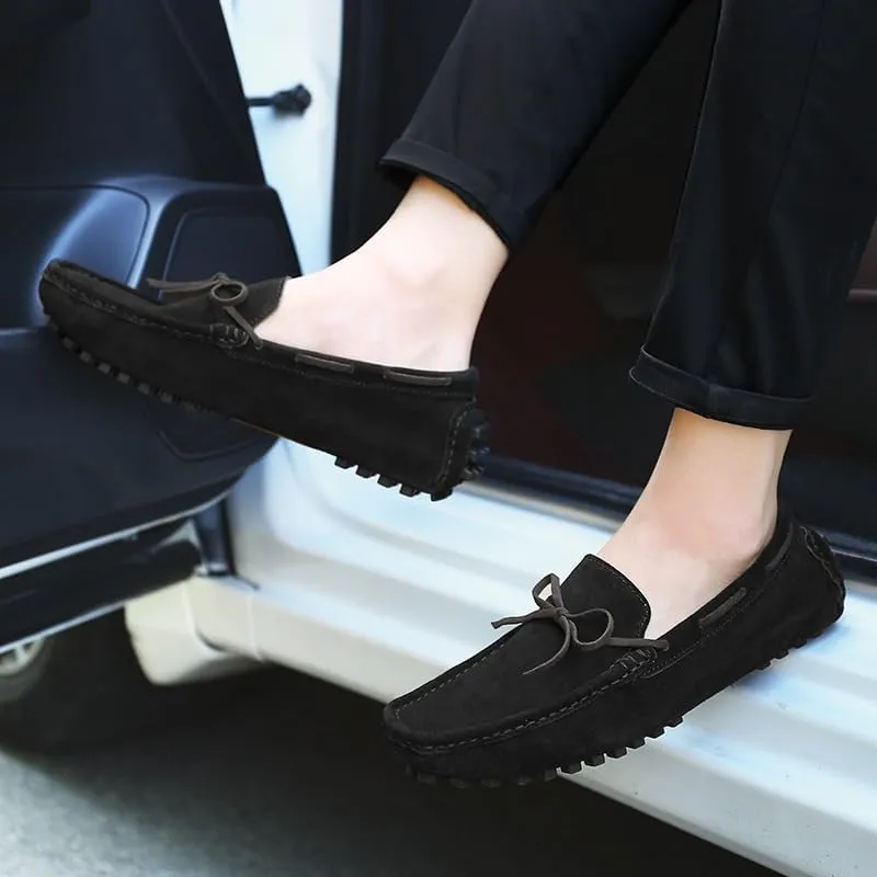 Mens Loafers Shoe Round Toe Nubuck Leather Driving Loafers Lightweight Flexible Resistant Classic Slip On