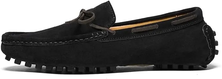 Mens Loafers Shoe Round Toe Nubuck Leather Driving Loafers Lightweight Flexible Resistant Classic Slip On