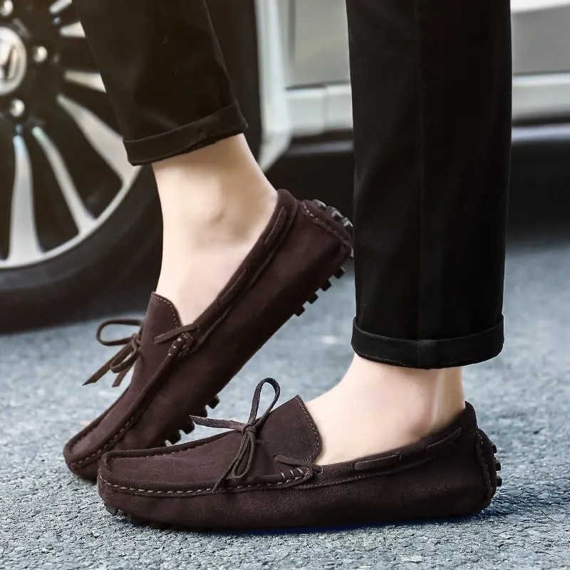 Mens Loafers Shoe Round Toe Nubuck Leather Driving Loafers Lightweight Flexible Resistant Classic Slip On