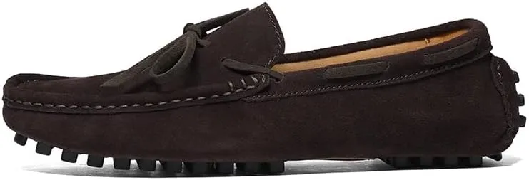 Mens Loafers Shoe Round Toe Nubuck Leather Driving Loafers Lightweight Flexible Resistant Classic Slip On