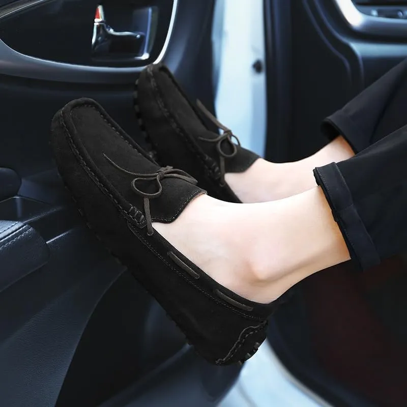 Mens Loafers Shoe Round Toe Nubuck Leather Driving Loafers Lightweight Flexible Resistant Classic Slip On