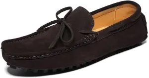 Mens Loafers Shoe Round Toe Nubuck Leather Driving Loafers Lightweight Flexible Resistant Classic Slip On