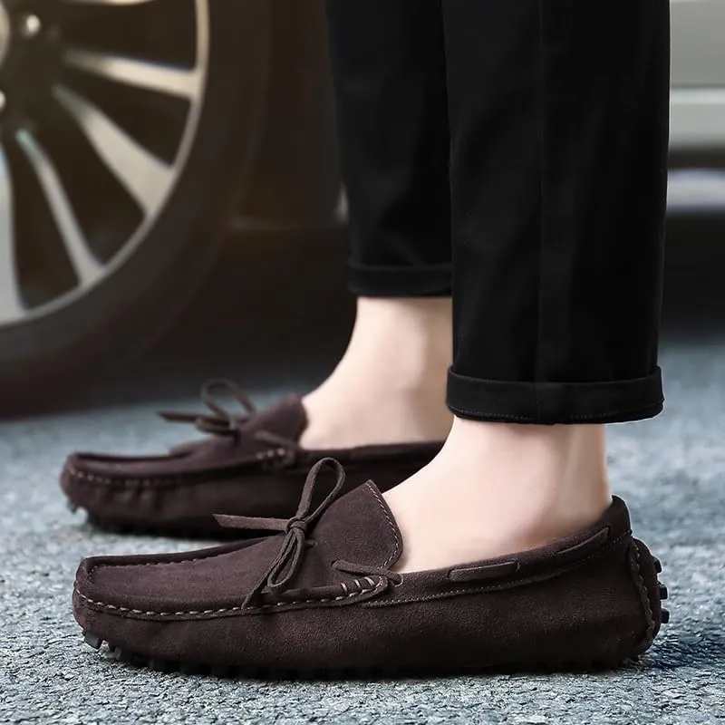 Mens Loafers Shoe Round Toe Nubuck Leather Driving Loafers Lightweight Flexible Resistant Classic Slip On