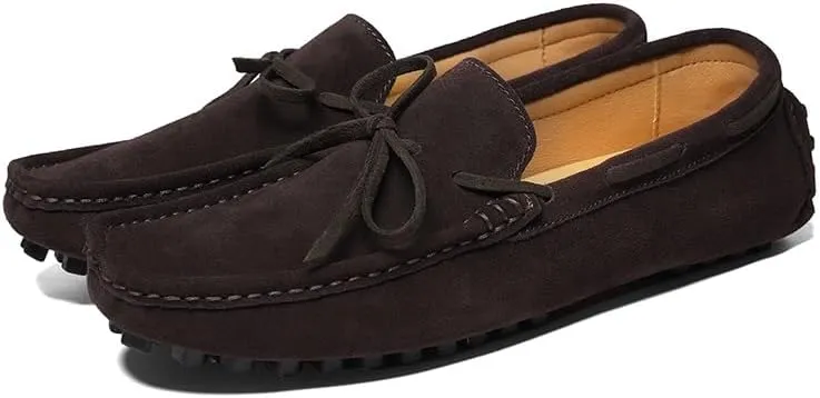 Mens Loafers Shoe Round Toe Nubuck Leather Driving Loafers Lightweight Flexible Resistant Classic Slip On