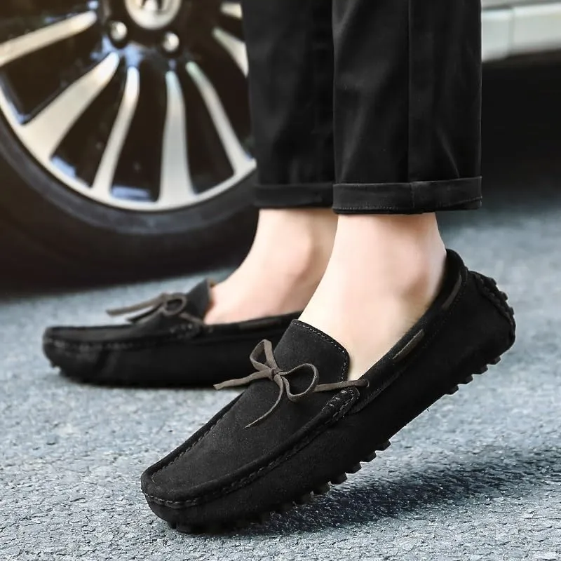 Mens Loafers Shoe Round Toe Nubuck Leather Driving Loafers Lightweight Flexible Resistant Classic Slip On