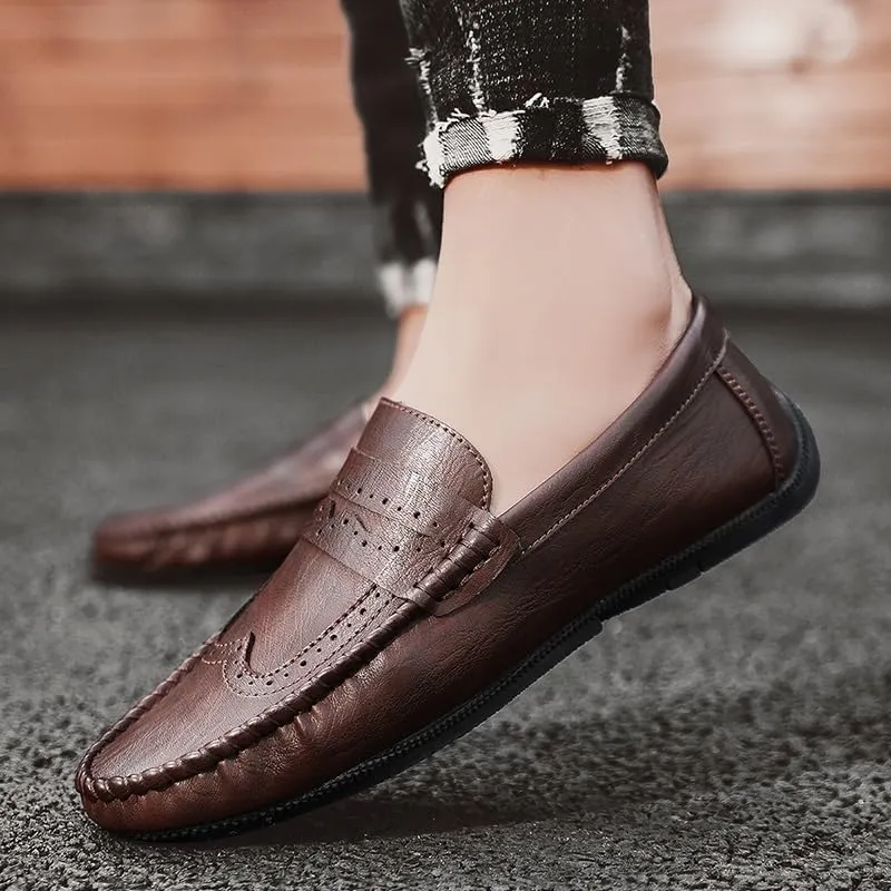 Mens Loafers Shoe Round Toe PU Leather Penny Loafers Comfortable Resistant Flexible Party Outdoor Slip On