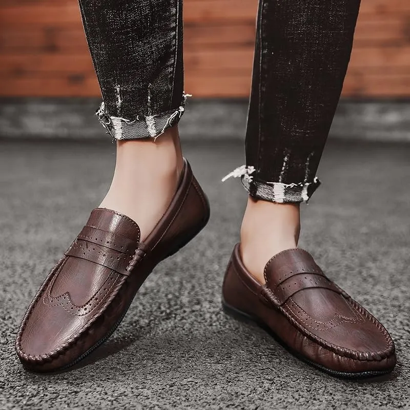 Mens Loafers Shoe Round Toe PU Leather Penny Loafers Comfortable Resistant Flexible Party Outdoor Slip On