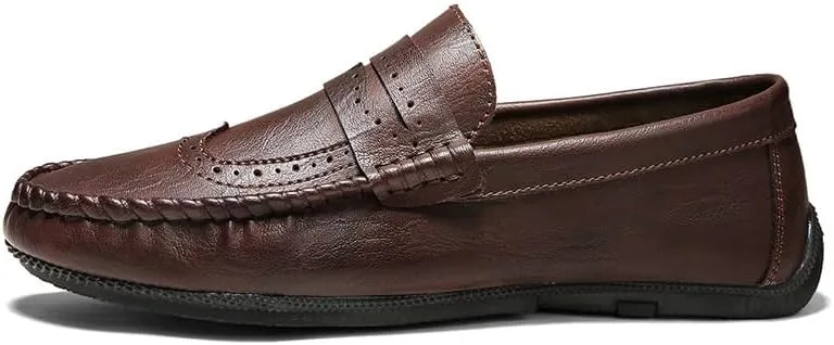 Mens Loafers Shoe Round Toe PU Leather Penny Loafers Comfortable Resistant Flexible Party Outdoor Slip On