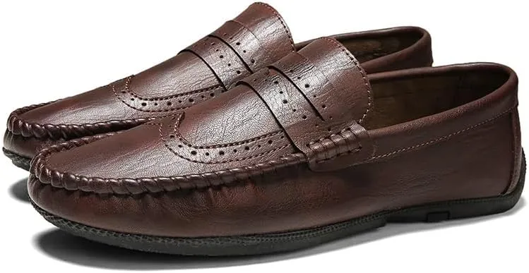 Mens Loafers Shoe Round Toe PU Leather Penny Loafers Comfortable Resistant Flexible Party Outdoor Slip On