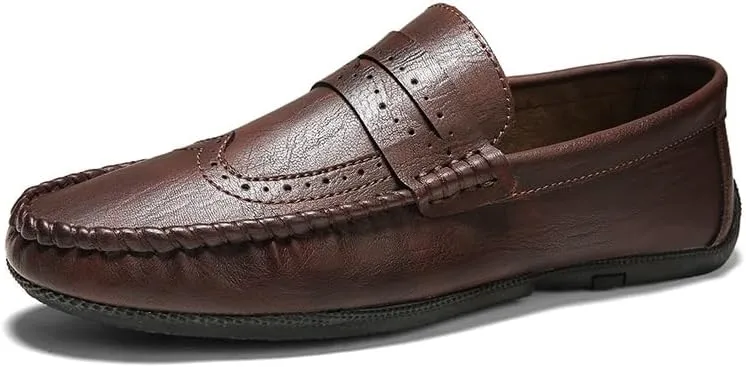 Mens Loafers Shoe Round Toe PU Leather Penny Loafers Comfortable Resistant Flexible Party Outdoor Slip On