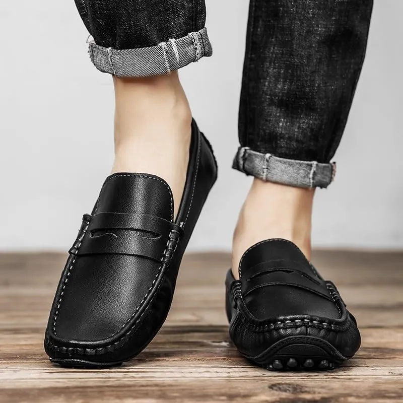 Mens Loafers Shoe Solid Color Leather Penny Driving Loafers Flat Heel Lightweight Flexible Outdoor Prom Slip On