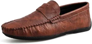 Mens Loafers Shoe Solid Color Round Toe Penny Loafers Flexible Comfortable Flat Heel Walking Slip-ons