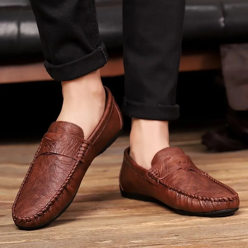 Mens Loafers Shoe Solid Color Round Toe Penny Loafers Flexible Comfortable Flat Heel Walking Slip-ons