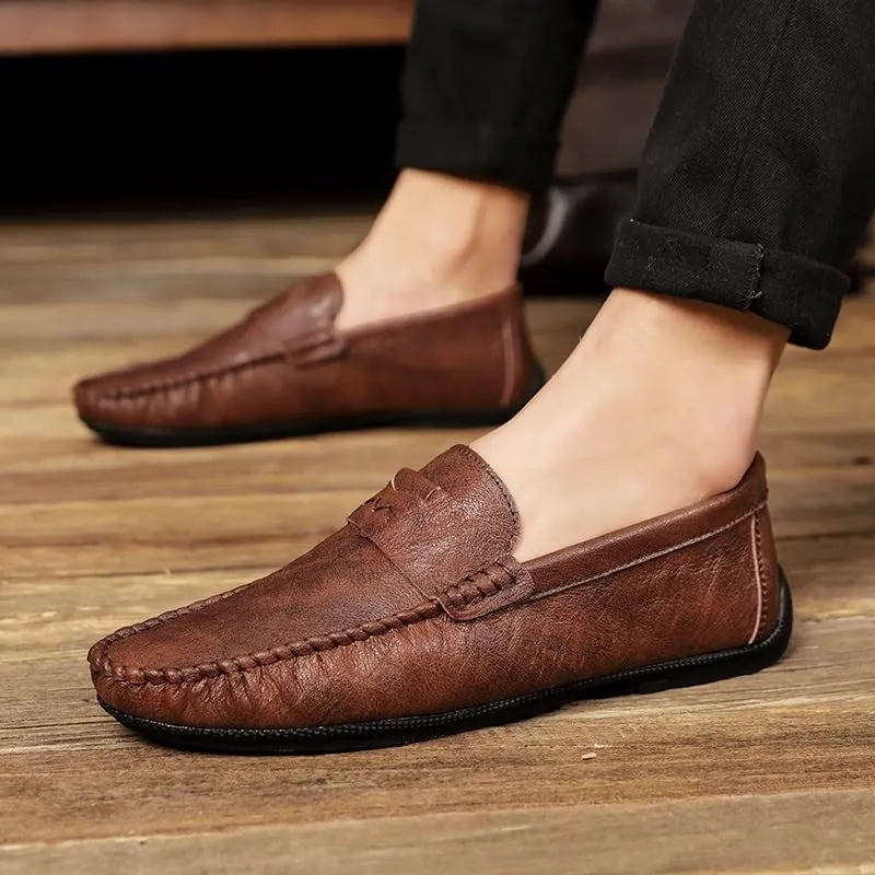 Mens Loafers Shoe Solid Color Round Toe Penny Loafers Flexible Comfortable Flat Heel Walking Slip-ons