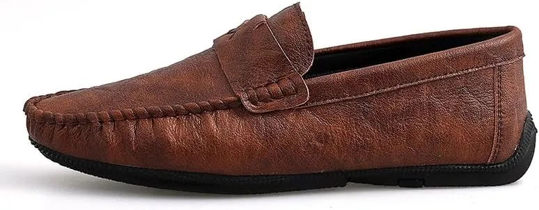 Mens Loafers Shoe Solid Color Round Toe Penny Loafers Flexible Comfortable Flat Heel Walking Slip-ons