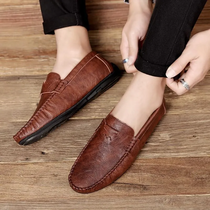 Mens Loafers Shoe Solid Color Round Toe Penny Loafers Flexible Comfortable Flat Heel Walking Slip-ons