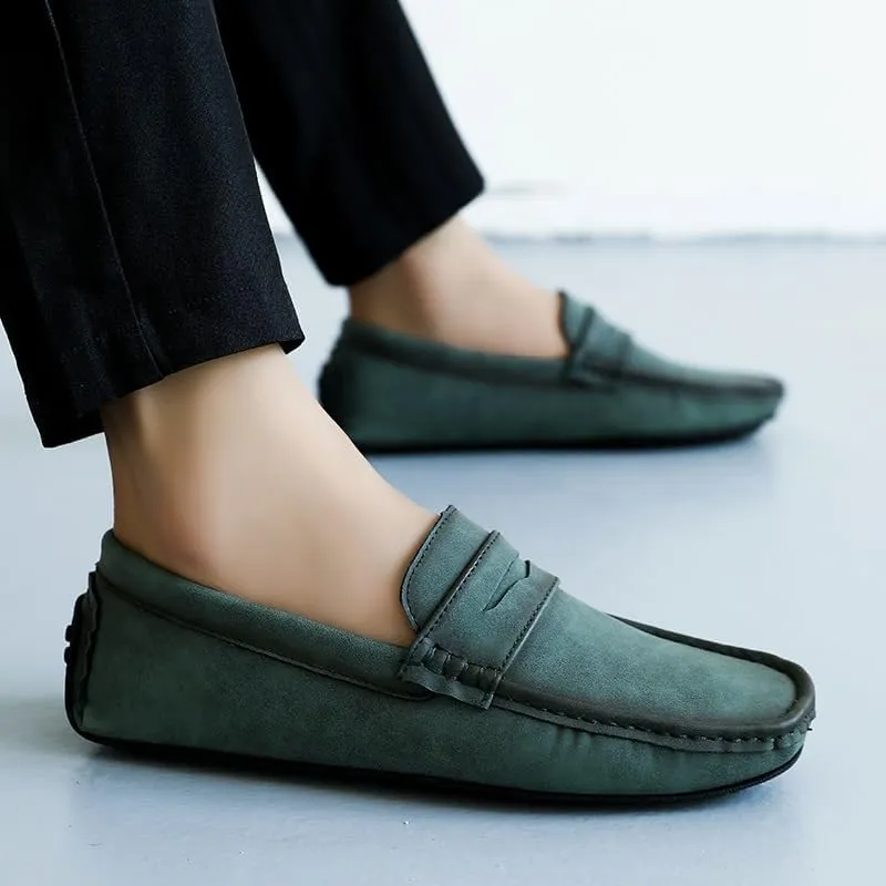 Mens Loafers Shoe Square Toe PU Leather Driving Penny Loafers Flexible Lightweight Slip Resistant Casual Walking Slip-ons