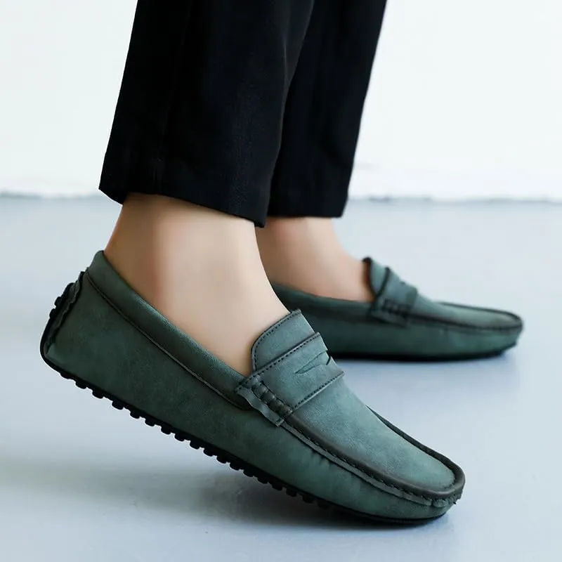 Mens Loafers Shoe Square Toe PU Leather Driving Penny Loafers Flexible Lightweight Slip Resistant Casual Walking Slip-ons