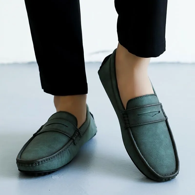 Mens Loafers Shoe Square Toe PU Leather Driving Penny Loafers Flexible Lightweight Slip Resistant Casual Walking Slip-ons