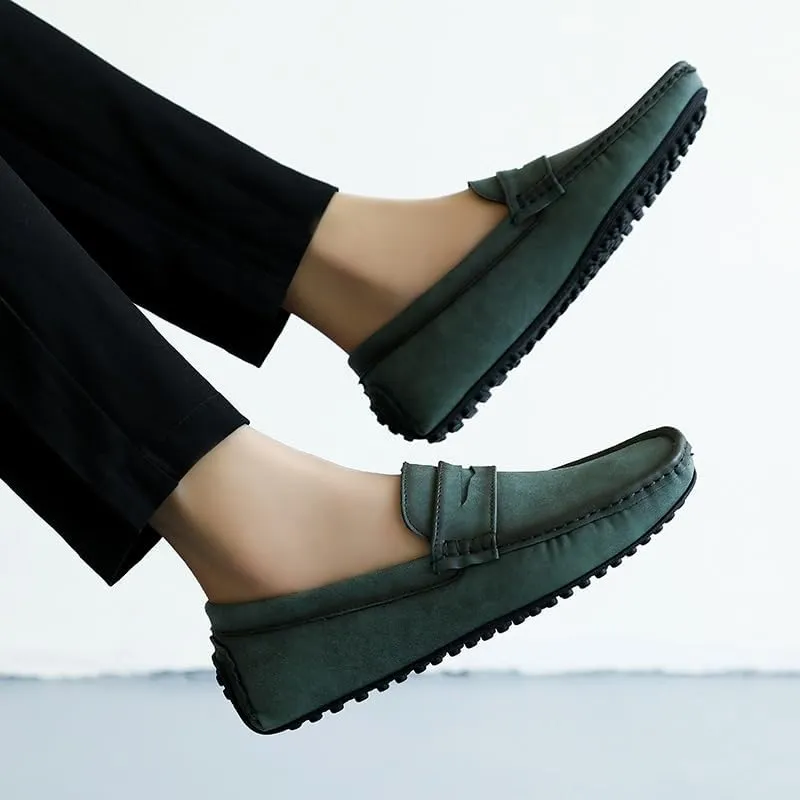 Mens Loafers Shoe Square Toe PU Leather Driving Penny Loafers Flexible Lightweight Slip Resistant Casual Walking Slip-ons
