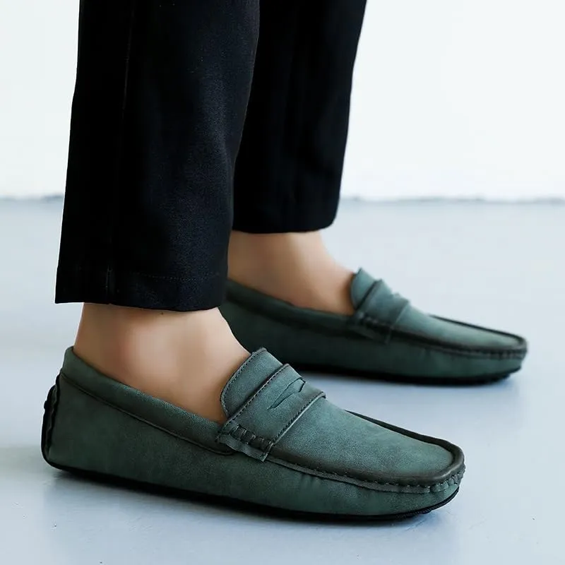 Mens Loafers Shoe Square Toe PU Leather Driving Penny Loafers Flexible Lightweight Slip Resistant Casual Walking Slip-ons