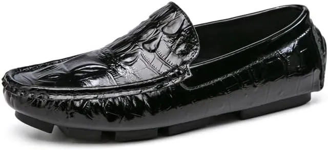 Men's Loafers Shoes Round Toe Crocodile Print Faux Leather Driving Loafers Anti-Slip Lightweight Flexible Fashion Slip-ons