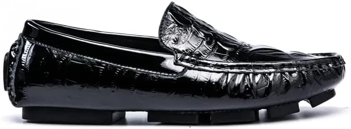Men's Loafers Shoes Round Toe Crocodile Print Faux Leather Driving Loafers Anti-Slip Lightweight Flexible Fashion Slip-ons